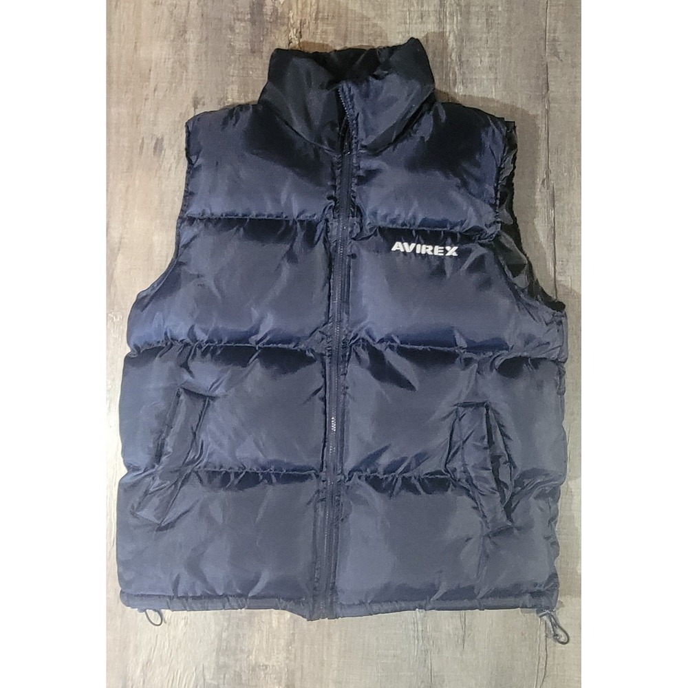 Avirex Mens Medium Blue Hooded Puffer Vest Pockets‎ Polyester NWOT